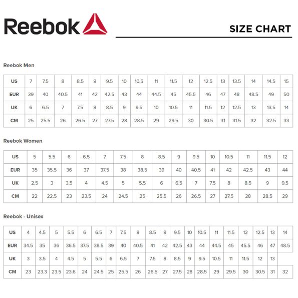Reebok Shoes Size Chart